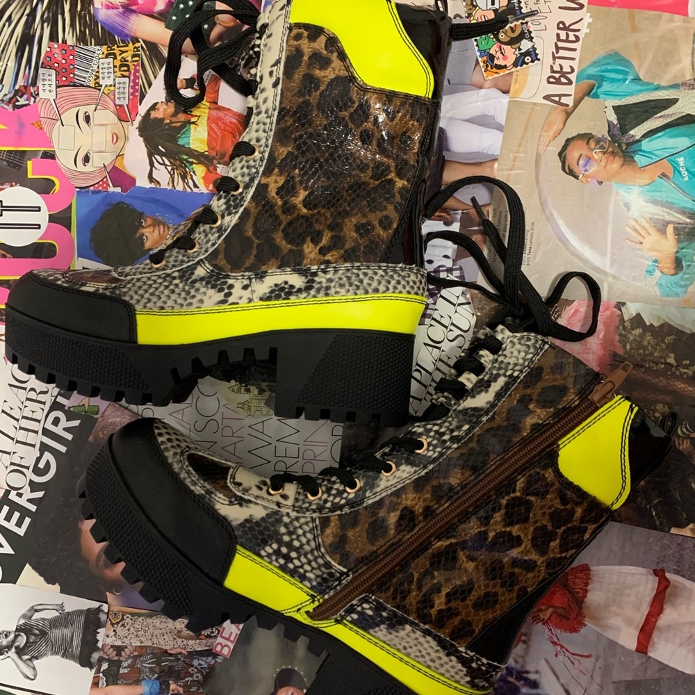 Exotic Chunk Heel Lace-Up Boot
